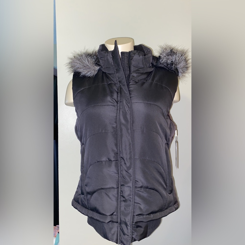 Calvin Klein Womens Black Quilted Faux Fur Puffer Vest Outerwear - Picture 3 of 16